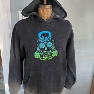 Gray Hoodie with Blue and Green Design